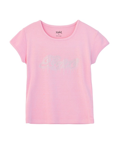 X-girl(エックスガール)の「FADED DROP RHINESTONE LOGO S/S BABY TEE(Tシャツ/カットソー・レディース・ブラック/ブラウン/ピンク・S/M)」の7枚目の写真