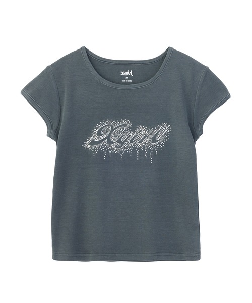 X-girl（エックスガール）の「FADED DROP RHINESTONE LOGO S/S BABY TEE（Tシャツ/カットソー・レディース・ブラック/ブラウン/ピンク・S/M）」の18枚目の写真