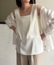 Chez toi | サテン×スムース2重スクエアタンク(キャミソール)