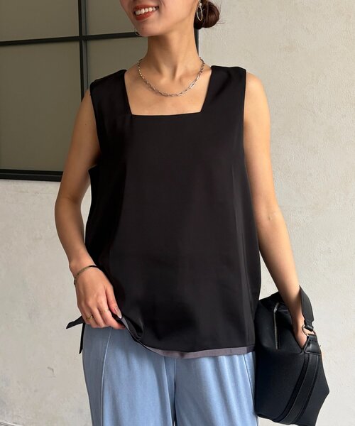 Chez toi(シェトワ)の「サテン×スムース2重スクエアタンク(キャミソール・レディース・ブラック/オフホワイト/ブルー・FREE)」の22枚目の写真
