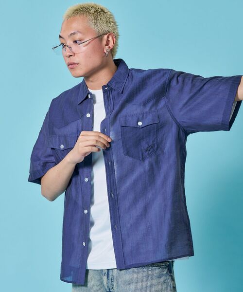 SEQUENZ(シークエンズ)の「※WEB限定 / シアー素材/ウエスタン半袖シャツ/sqnz western sheershirts(シャツ/ブラウス・メンズ・レモンイエロー/ライトブルー/ネイビー/ホワイト・LARGE/MEDIUM/SMALL)」の3枚目の写真