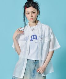 SEQUENZ（シークエンズ）の「【sqnz（エスキュンズ）】シアーウエスタンシャツ / 半袖 刺繍 ワンポイント レイヤード ユニセックス シアー ウエスタン 短丈（シャツ/ブラウス）」