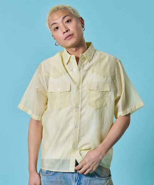 SEQUENZ(シークエンズ)の「※WEB限定 / シアー素材/ウエスタン半袖シャツ/sqnz western sheershirts(シャツ/ブラウス・メンズ・レモンイエロー/ライトブルー/ネイビー/ホワイト・LARGE/MEDIUM/SMALL)」の10枚目の写真