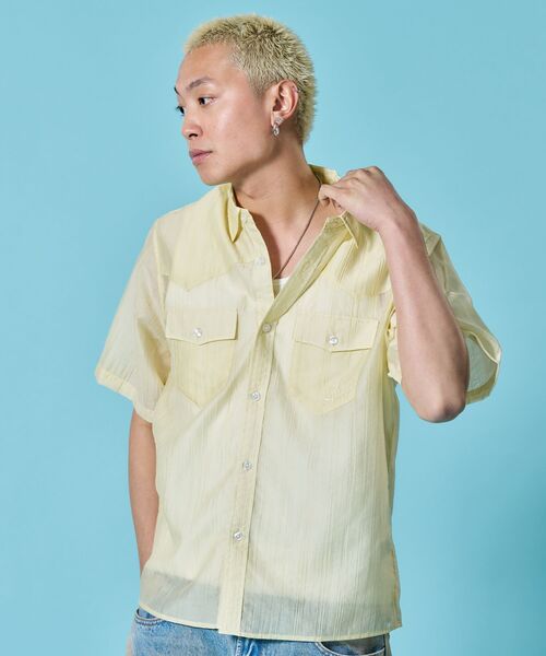 SEQUENZ(シークエンズ)の「※WEB限定 / シアー素材/ウエスタン半袖シャツ/sqnz western sheershirts(シャツ/ブラウス・メンズ・レモンイエロー/ライトブルー/ネイビー/ホワイト・LARGE/MEDIUM/SMALL)」の12枚目の写真