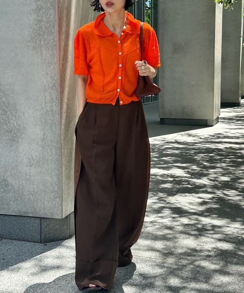 Ameri(アメリ)の「MEDI COMPACT SUMMER KNIT BLOUSE(シャツ/ブラウス・レディース・ブラック/オレンジ/アイボリー/ブルー・MEDIUM/SMALL)」の22枚目の写真