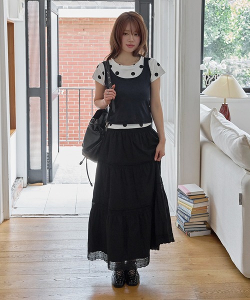 UNE MANSION(ユヌマンション)の「ラブリーレースコットンカンカンティアードスカート(スカート・レディース・アイボリー/クリーム/ブラック・FREE)」の6枚目の写真