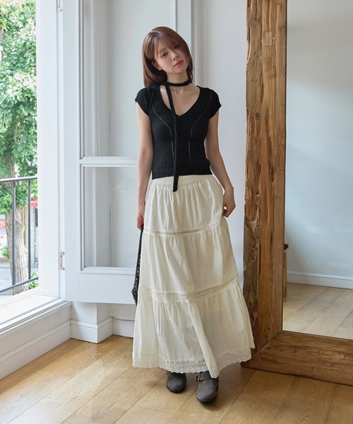 UNE MANSION(ユヌマンション)の「ラブリーレースコットンカンカンティアードスカート(スカート・レディース・アイボリー/クリーム/ブラック・FREE)」の11枚目の写真
