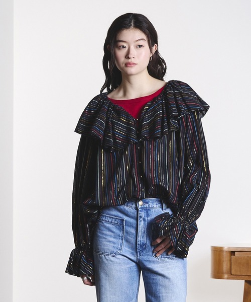 ROSE BUD（ローズバッド）の「(mag.by c)STRIPE FRILL COLLAR BLOUSE（シャツ/ブラウス・レディース・ブラック/ライトピンク・ONE SIZE）」の15枚目の写真