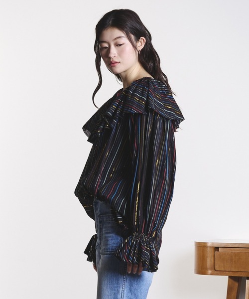 ROSE BUD（ローズバッド）の「(mag.by c)STRIPE FRILL COLLAR BLOUSE（シャツ/ブラウス・レディース・ブラック/ライトピンク・ONE SIZE）」の16枚目の写真