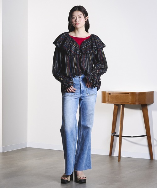ROSE BUD（ローズバッド）の「(mag.by c)STRIPE FRILL COLLAR BLOUSE（シャツ/ブラウス・レディース・ブラック/ライトピンク・ONE SIZE）」の18枚目の写真