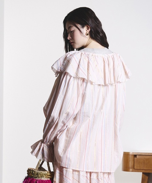 ROSE BUD（ローズバッド）の「(mag.by c)STRIPE FRILL COLLAR BLOUSE（シャツ/ブラウス・レディース・ブラック/ライトピンク・ONE SIZE）」の6枚目の写真