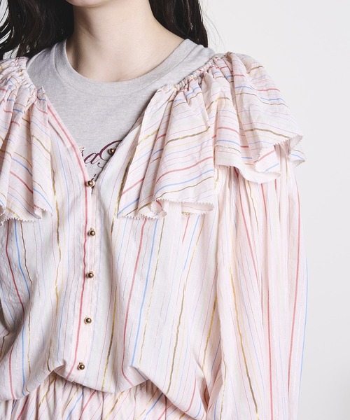 ROSE BUD（ローズバッド）の「(mag.by c)STRIPE FRILL COLLAR BLOUSE（シャツ/ブラウス・レディース・ブラック/ライトピンク・ONE SIZE）」の11枚目の写真