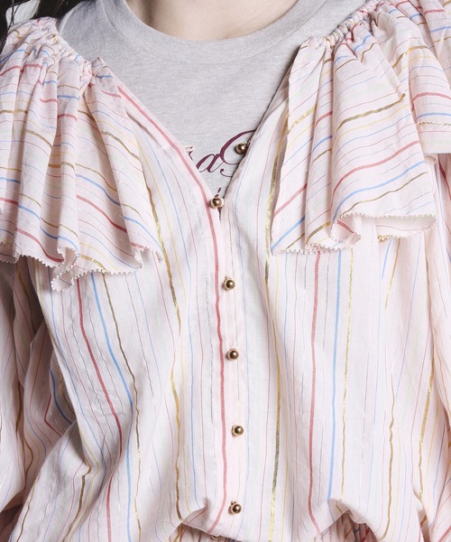 ROSE BUD（ローズバッド）の「(mag.by c)STRIPE FRILL COLLAR BLOUSE（シャツ/ブラウス・レディース・ブラック/ライトピンク・ONE SIZE）」の12枚目の写真