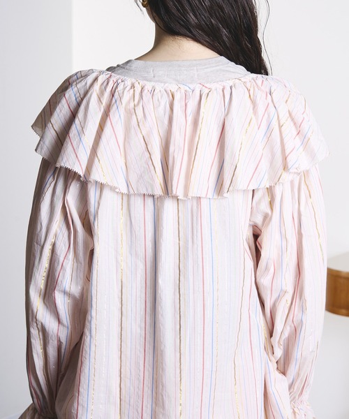 ROSE BUD（ローズバッド）の「(mag.by c)STRIPE FRILL COLLAR BLOUSE（シャツ/ブラウス・レディース・ブラック/ライトピンク・ONE SIZE）」の13枚目の写真