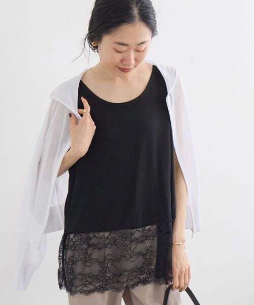 le.coeur blanc(ルクールブラン)の「裾レースタンクトップ(タンクトップ・レディース・ブラック/オフホワイト・38)」の1枚目の写真