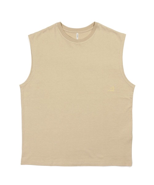 The DUFFER of ST.GEORGE（ザダファーオブセントジョージ）の「8oz HEAVY WEIGHT COTTON NO-SLEEVE TEE：セットアップ対応 ヘビーウェイト ノースリーブTシャツ/ 厚手Tシャツ / 透けない / 肉厚/ レイヤード（タンクトップ・メンズ・オフホワイト/スミクロ/ベージュ/ネイビー・MEDIUM/X-LARGE/LARGE）」の11枚目の写真