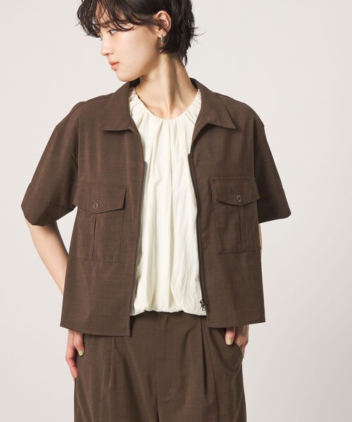 CITEN(シテン)の「<CITEN>エアリージップシャツ ―吸水速乾・防シワ―(シャツ/ブラウス・レディース・クリーム/ブラック/ダークブラウン・FREE)」の3枚目の写真