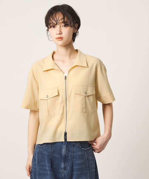 CITEN(シテン)の「<CITEN>エアリージップシャツ ―吸水速乾・防シワ―(シャツ/ブラウス・レディース・クリーム/ブラック/ダークブラウン・FREE)」の4枚目の写真