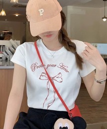 リボンプリントTシャツ