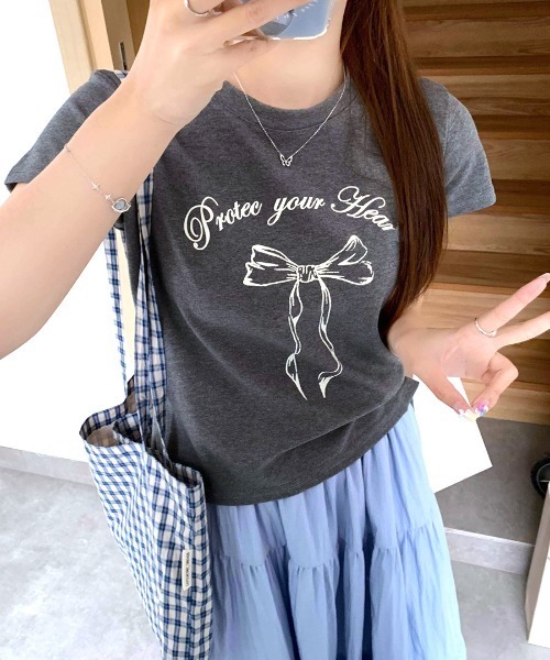 REMUR(レミュール)の「リボンプリントTシャツ(Tシャツ/カットソー・レディース・ブラック/グレー/ホワイト・FREE)」の20枚目の写真