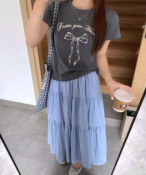 REMUR(レミュール)の「リボンプリントTシャツ(Tシャツ/カットソー・レディース・ブラック/グレー/ホワイト・FREE)」の19枚目の写真