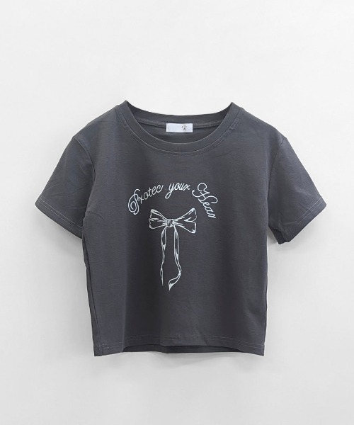 REMUR(レミュール)の「リボンプリントTシャツ(Tシャツ/カットソー・レディース・ブラック/グレー/ホワイト・FREE)」の13枚目の写真