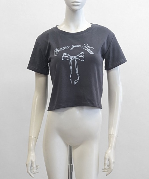 REMUR(レミュール)の「リボンプリントTシャツ(Tシャツ/カットソー・レディース・ブラック/グレー/ホワイト・FREE)」の12枚目の写真