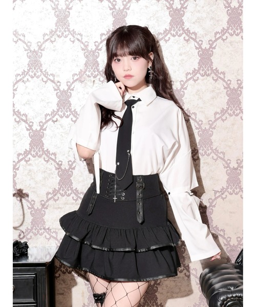 NOEMIE(ノエミー)の「チェーンネクタイ付き2WAYユニセックスシャツ(シャツ/ブラウス・レディース・ブラック/オフホワイト・M)」の1枚目の写真