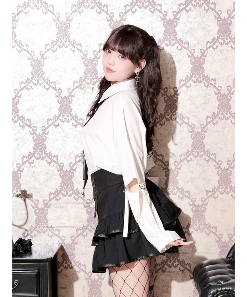 NOEMIE(ノエミー)の「チェーンネクタイ付き2WAYユニセックスシャツ(シャツ/ブラウス・レディース・ブラック/オフホワイト・M)」の4枚目の写真