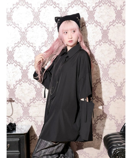 NOEMIE(ノエミー)の「チェーンネクタイ付き2WAYユニセックスシャツ(シャツ/ブラウス・レディース・ブラック/オフホワイト・M)」の7枚目の写真