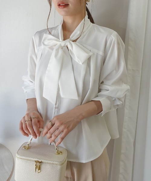 CORNERS(コーナーズ)の「リボン付きブラウス(Tシャツ/カットソー・レディース・ホワイト/ライトブルー/ブラック・M)」の16枚目の写真
