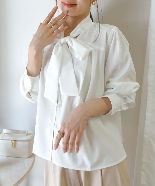 CORNERS(コーナーズ)の「リボン付きブラウス(Tシャツ/カットソー・レディース・ホワイト/ライトブルー/ブラック・M)」の17枚目の写真
