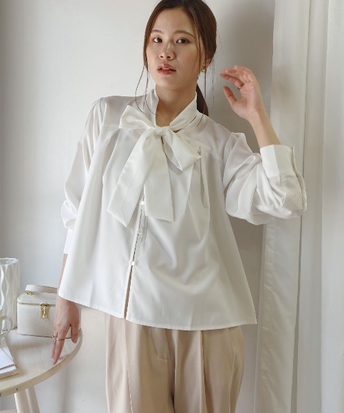 CORNERS(コーナーズ)の「リボン付きブラウス(Tシャツ/カットソー・レディース・ホワイト/ライトブルー/ブラック・M)」の18枚目の写真
