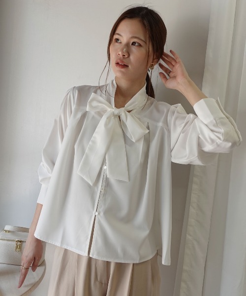 CORNERS(コーナーズ)の「リボン付きブラウス(Tシャツ/カットソー・レディース・ホワイト/ライトブルー/ブラック・M)」の19枚目の写真