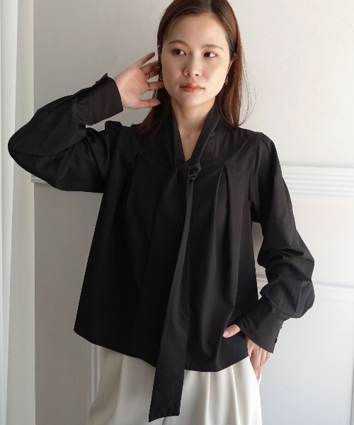 CORNERS(コーナーズ)の「リボン付きブラウス(Tシャツ/カットソー・レディース・ホワイト/ライトブルー/ブラック・M)」の5枚目の写真