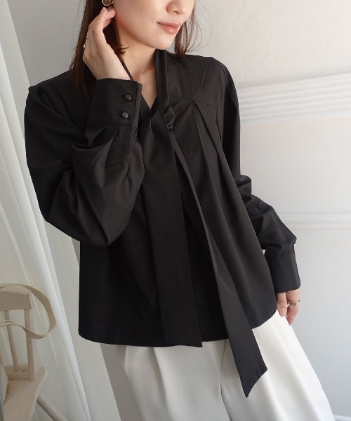 CORNERS(コーナーズ)の「リボン付きブラウス(Tシャツ/カットソー・レディース・ホワイト/ライトブルー/ブラック・M)」の6枚目の写真