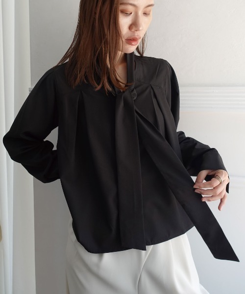 CORNERS(コーナーズ)の「リボン付きブラウス(Tシャツ/カットソー・レディース・ホワイト/ライトブルー/ブラック・M)」の7枚目の写真