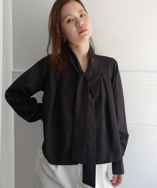 CORNERS(コーナーズ)の「リボン付きブラウス(Tシャツ/カットソー・レディース・ホワイト/ライトブルー/ブラック・M)」の9枚目の写真