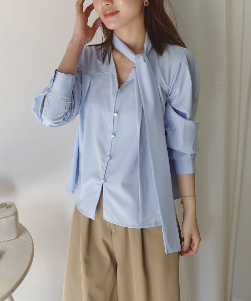 CORNERS(コーナーズ)の「リボン付きブラウス(Tシャツ/カットソー・レディース・ホワイト/ライトブルー/ブラック・M)」の10枚目の写真
