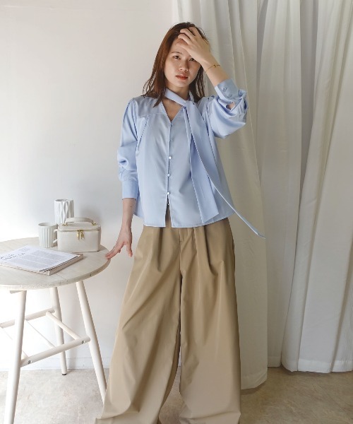 CORNERS(コーナーズ)の「リボン付きブラウス(Tシャツ/カットソー・レディース・ホワイト/ライトブルー/ブラック・M)」の11枚目の写真
