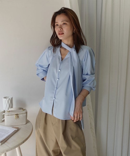 CORNERS(コーナーズ)の「リボン付きブラウス(Tシャツ/カットソー・レディース・ホワイト/ライトブルー/ブラック・M)」の13枚目の写真