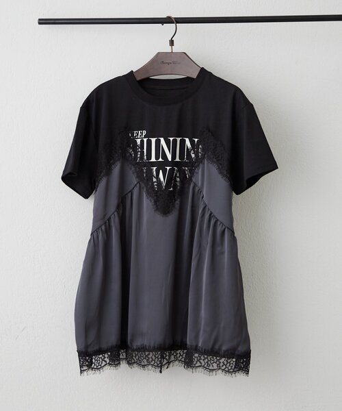 continuer de NICE CLAUP(コンティニューデナイスクラップ)の「サテンキャミドッキングTシャツ(Tシャツ/カットソー・レディース・ブラック/チャコールグレー/ブラウン・FREE)」の3枚目の写真