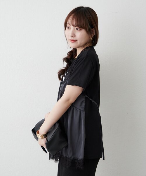continuer de NICE CLAUP(コンティニューデナイスクラップ)の「サテンキャミドッキングTシャツ(Tシャツ/カットソー・レディース・ブラック/チャコールグレー/ブラウン・FREE)」の10枚目の写真