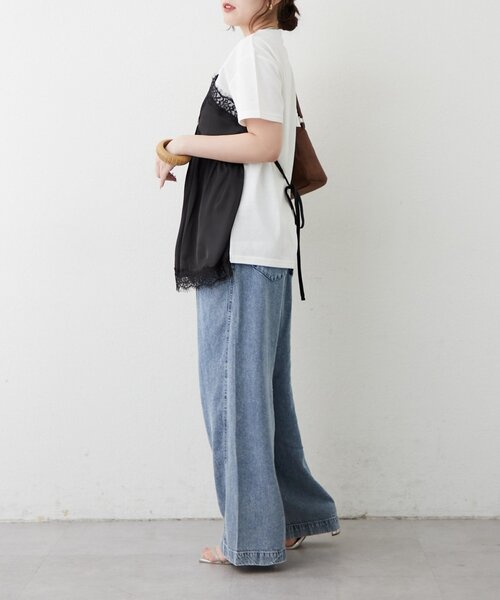 continuer de NICE CLAUP(コンティニューデナイスクラップ)の「サテンキャミドッキングTシャツ(Tシャツ/カットソー・レディース・ブラック/チャコールグレー/ブラウン・FREE)」の14枚目の写真