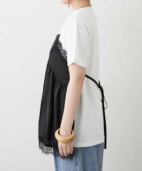 continuer de NICE CLAUP(コンティニューデナイスクラップ)の「サテンキャミドッキングTシャツ(Tシャツ/カットソー・レディース・ブラック/チャコールグレー/ブラウン・FREE)」の19枚目の写真