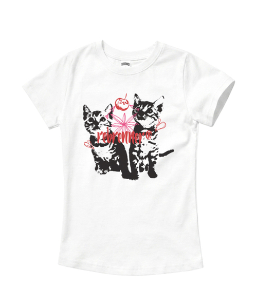 REBRENNER（リブレンナー）の「DTF チェリーキャット クールコットン ウィメンズ クロップ 半袖Tシャツ ホワイト（Tシャツ/カットソー・レディース・ホワイト・SMALL/MEDIUM/LARGE）」の2枚目の写真