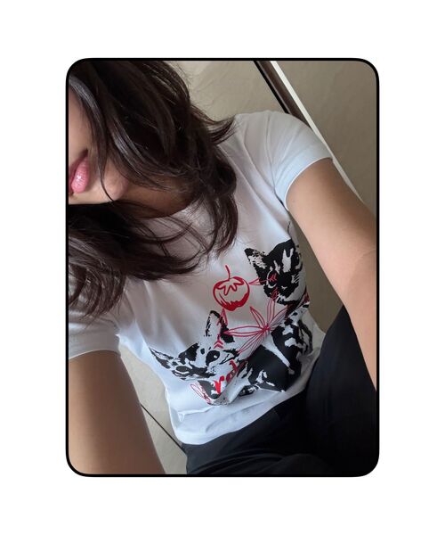REBRENNER（リブレンナー）の「DTF チェリーキャット クールコットン ウィメンズ クロップ 半袖Tシャツ ホワイト（Tシャツ/カットソー・レディース・ホワイト・SMALL/MEDIUM/LARGE）」の6枚目の写真