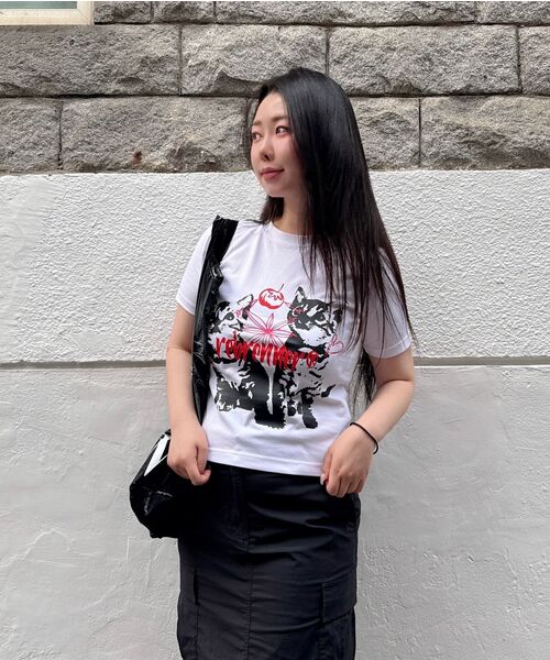 REBRENNER（リブレンナー）の「DTF チェリーキャット クールコットン ウィメンズ クロップ 半袖Tシャツ ホワイト（Tシャツ/カットソー・レディース・ホワイト・SMALL/MEDIUM/LARGE）」の9枚目の写真