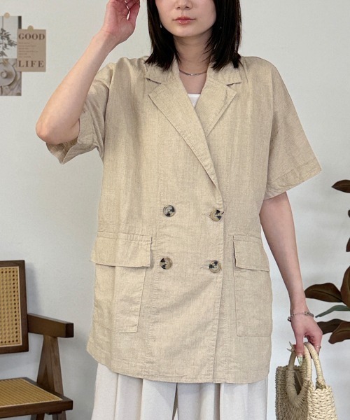 RCD(アールシーディー)の「麻綿半袖シャツジャケット(テーラードジャケット・レディース・ブラック/ベージュ・M-L/LL~3L/4L~5L)」の19枚目の写真
