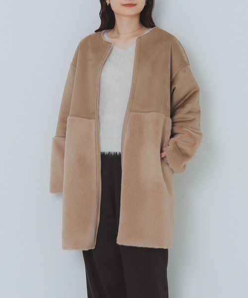 BEAMS HEART(ビームスハート)の「リバーシブル フェイクムートン コート(ムートンコート・レディース・ブラウン系その他3/ブラウン系その他2/チャコールグレー・FREE)」の3枚目の写真